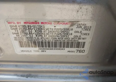 2014 Mitsubishi Outlander Se z USA, uszkodzony, nr VIN JA4AD3A32EZ008343